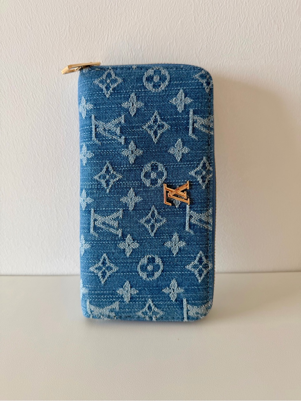 LV Denim Monogram Zip-Around Wallet in Blue with Gold Hardware - Picture 2 of 4